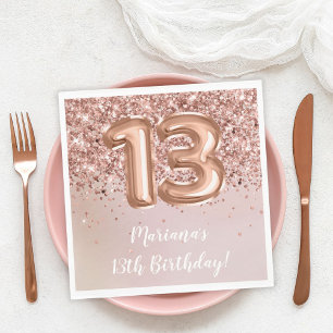 Serviette En Papier Rose Gold Kids Girl 13e fête d'anniversaire