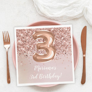 Serviette En Papier Rose Gold Kids Girl 3e fête d'anniversaire