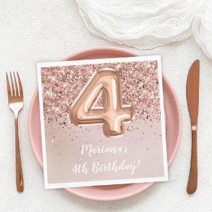 Serviette En Papier Rose Gold Kids Girl 4e fête d'anniversaire