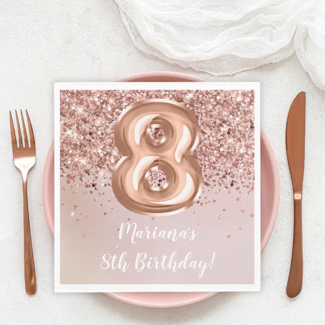 Serviette En Papier Rose Gold Kids Girl 8e fête d'anniversaire (Créateur téléchargé)