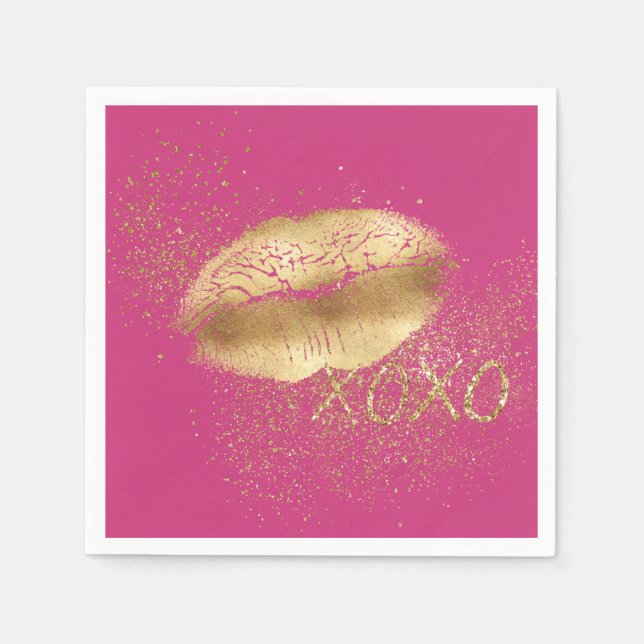 Serviette En Papier Rose Gold Lièvres Kiss Gold Parties scintillant XO (Devant)