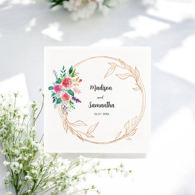 Serviette En Papier Rose Gold Mariage Floral Napkins (Créateur téléchargé)