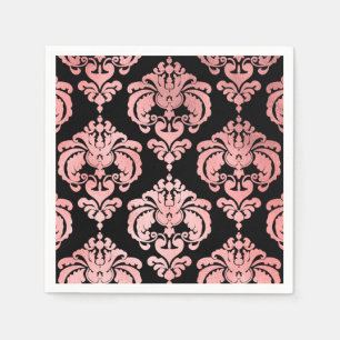 Serviette En Papier Rose Gold Mariage Vintage Damask Noir Evénement Fê