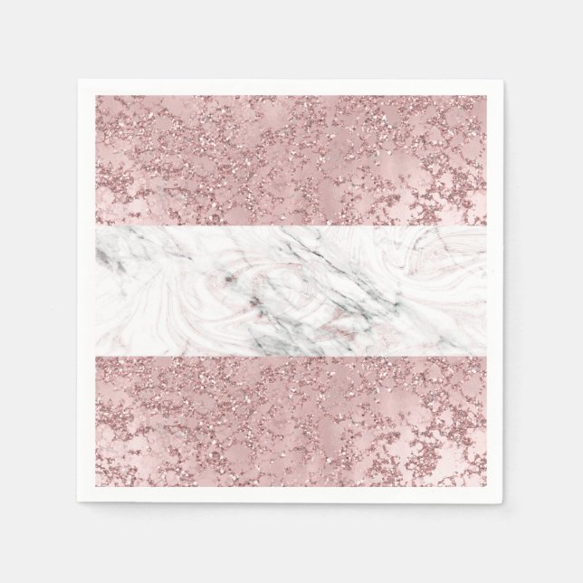 Serviette En Papier Rose Gold Moderne Glam Marbre & Décor Pailleté (Devant)