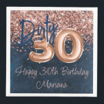 Serviette En Papier Rose Gold Navy Blue 30th Birthday Party<br><div class="desc">Rose or marine bleu 30e anniversaire serviettes en papier pour décorer les tables de fête d'anniversaire.</div>