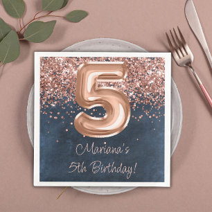 Serviette En Papier Rose Gold Navy Blue 5e anniversaire fête