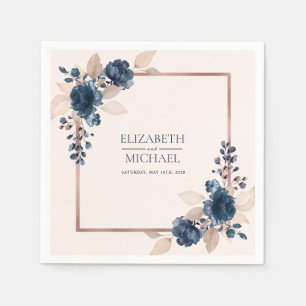Serviette En Papier Rose Gold Navy Blue Dusty rose Floral Mariage