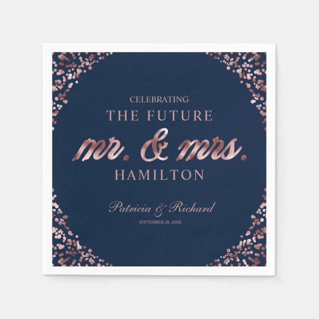 Serviette En Papier Rose Gold Navy Future Mademoiselle et Monsieur Fêt (Devant)