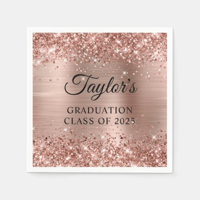 Serviette En Papier Rose Gold Pailleté Diplôme (Devant)