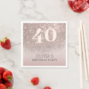 Serviette En Papier Rose Gold Pailleté Élégant 40e Anniversaire