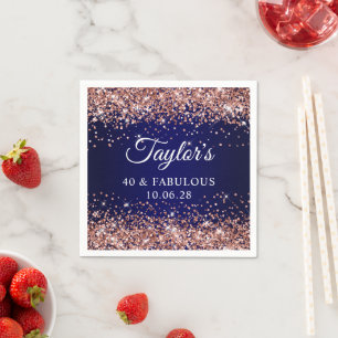 Serviette En Papier Rose Gold Paillettes et Bleu Nuit 40 & Fabuleux
