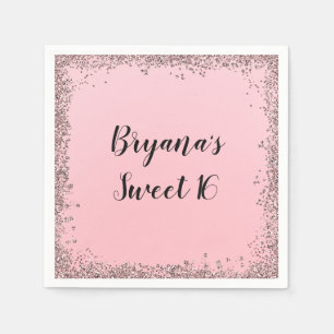 Serviette En Papier Rose Gold Paillettes Glam Bordure Douce Fête Rose