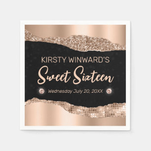 Serviette En Papier Rose Gold Paillettes Glam Edge & Diamants Sweet 16