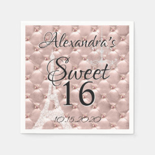 Serviette En Papier Rose Gold Paris Sweet sixteen fête d'anniversaire