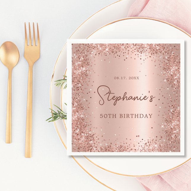 Serviette En Papier Rose Gold Parties scintillant Foil 50e anniversair (Créateur téléchargé)