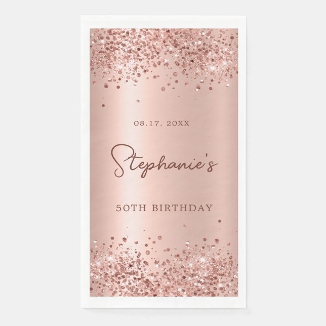 Serviette En Papier Rose Gold Parties scintillant Foil 50e anniversair (Devant)
