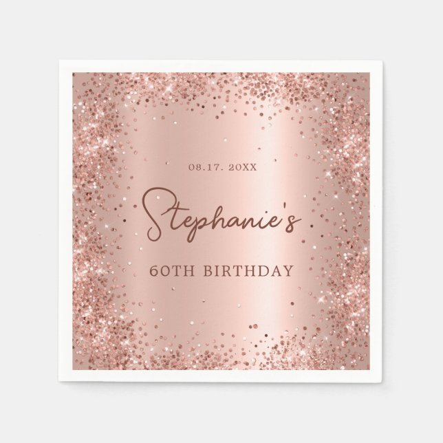 Serviette En Papier Rose Gold Parties scintillant Foil 60e anniversair (Devant)
