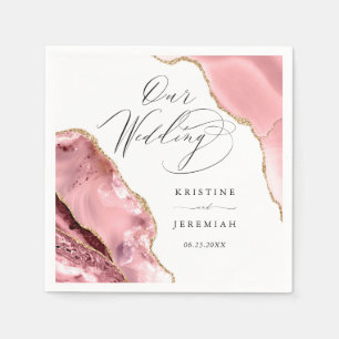 Serviette En Papier Rose Gold Parties scintillant noir Script Mariage