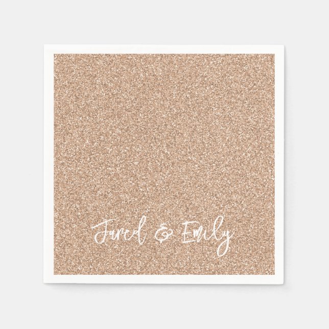 Serviette En Papier Rose Gold Parties scintillant NOM & NOM Elegant Ch (Devant)
