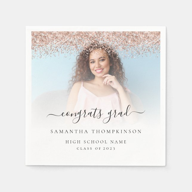 Serviette En Papier Rose Gold Parties scintillant Photo 2024 Félicitat (Devant)