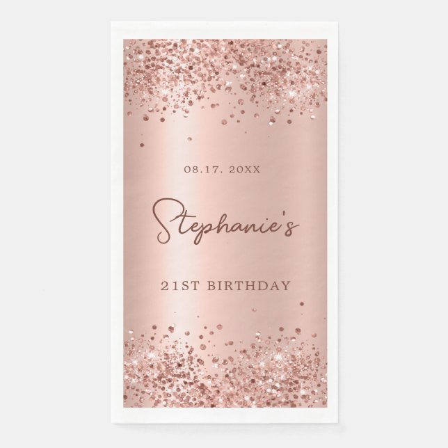 Serviette En Papier Rose Gold Parties scintillant Phuile 21e anniversa (Devant)