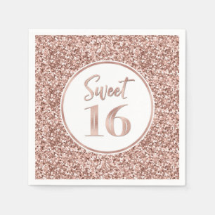 Serviette En Papier Rose Gold Parties scintillant Sweet 16 Anniversair