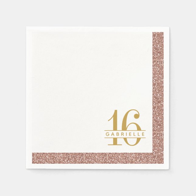Serviette En Papier Rose Gold Parties scintillant Sweet 16e Anniversai (Devant)