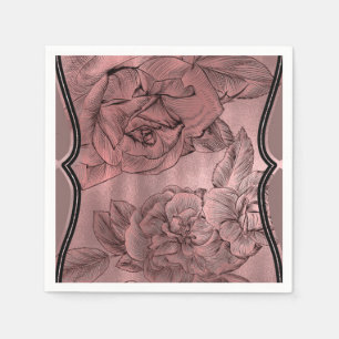 Serviette En Papier Rose Gold Poussiéreux Élégant Glamour Floral Chic