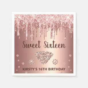 Serviette En Papier Rose Gold qui dégouline de Glitter & Diamant Sweet