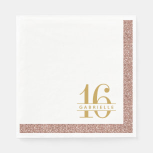 Serviette En Papier Rose Gold Rose Parties scintillant Sweet 16 Annive