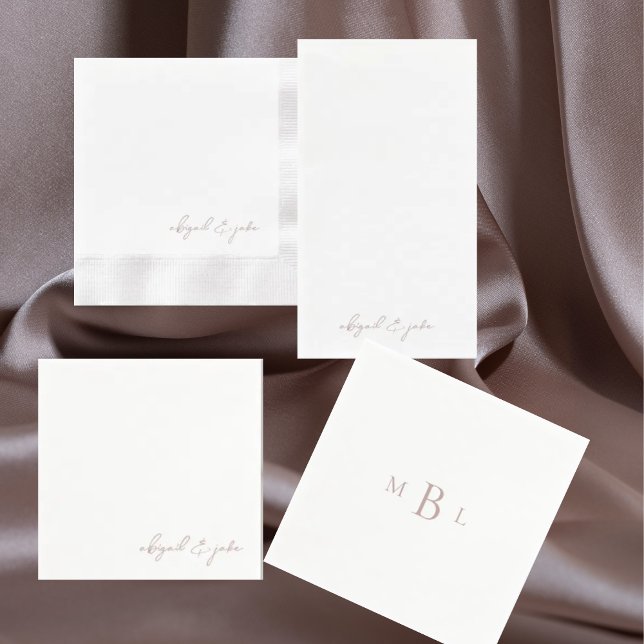 Serviette En Papier Rose Gold Scripts Noms Mariage Coin Cocktail (Créateur téléchargé)