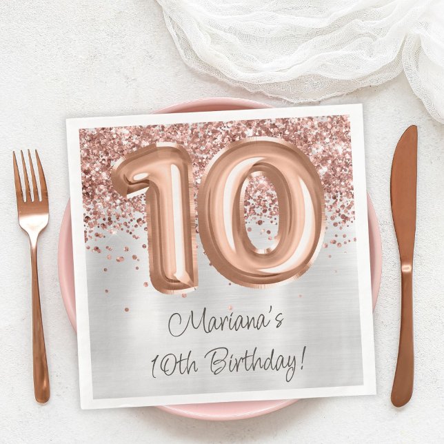 Serviette En Papier Rose Gold Silver 10e fête d'anniversaire (Créateur téléchargé)