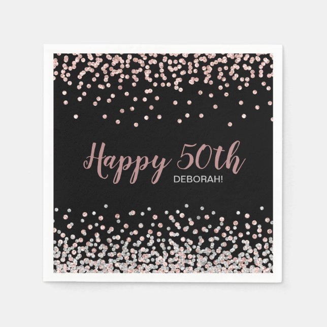 Serviette En Papier Rose Gold Silver Confetti 50e fête d'anniversaire (Devant)