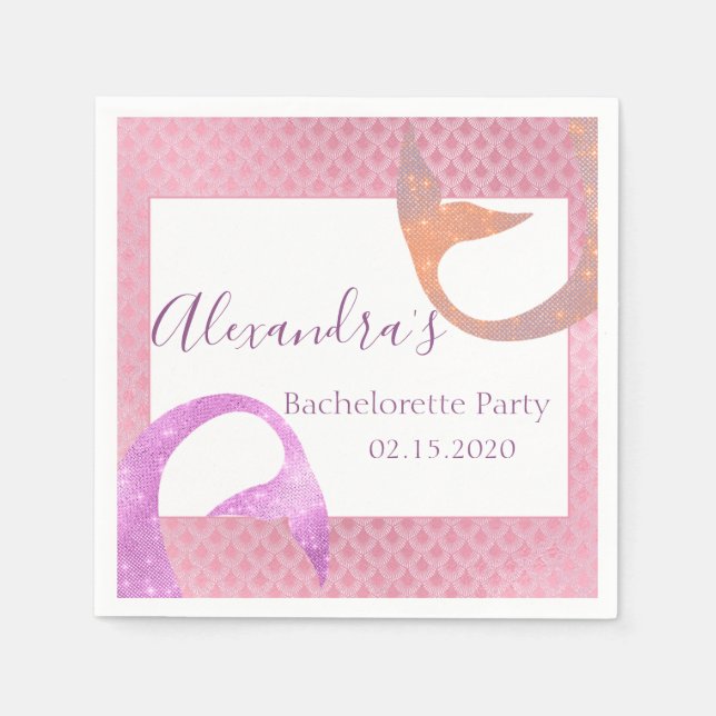 Serviette En Papier Rose Gold Sparkle Mermaid Bachelorette Party (Devant)