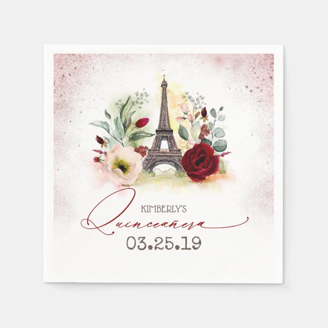 Serviette En Papier Rose Gold Sparkle Paris Quinceanera (Devant)