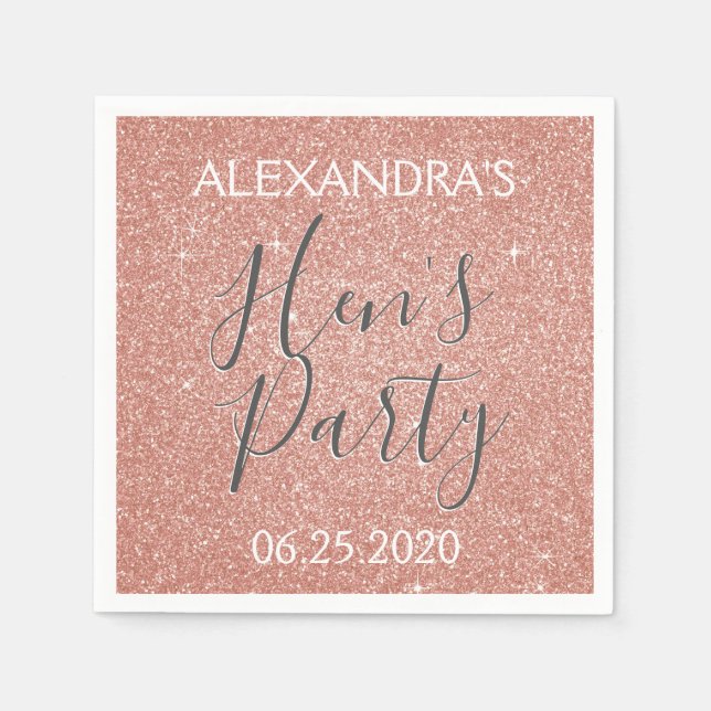 Serviette En Papier Rose Gold Sparkle Parties scintillant Hen's Party (Devant)