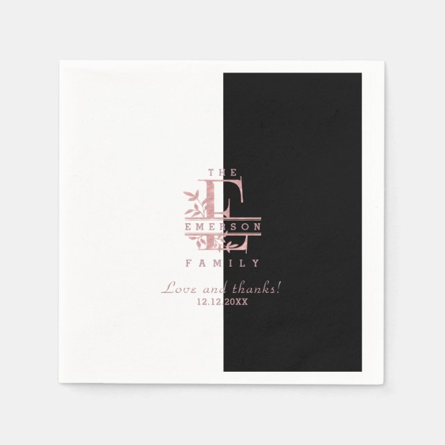 Serviette En Papier Rose Gold Split Monogramme personnalisé E F G H I  (Devant)