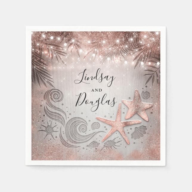 Serviette En Papier Rose Gold Starfish Plage tropicale Mariage (Devant)