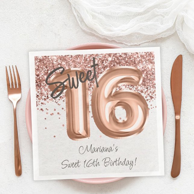 Serviette En Papier Rose Gold Sweet 16e fête d'anniversaire (Créateur téléchargé)