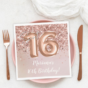 Serviette En Papier Rose Gold Sweet 16e fête d'anniversaire