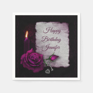 Serviette En Papier Rose gothique, bougie, parchemin et emplacement