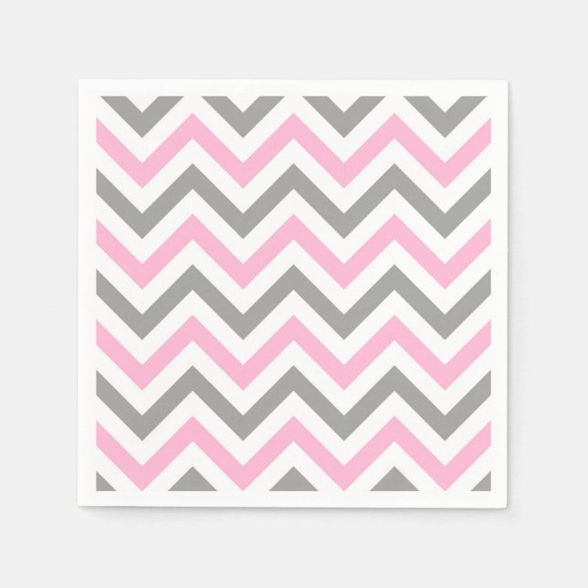 Serviette En Papier Rose, Gris Dk What Grand Motif Chevron ZigZag (Devant)