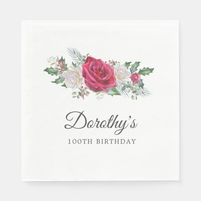 Serviette En Papier Rose Holly Winter Botanical 100e anniversaire (Devant)