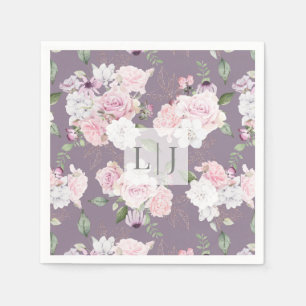 Serviette En Papier Rose Jardin floral Monogramme Papier Napkin