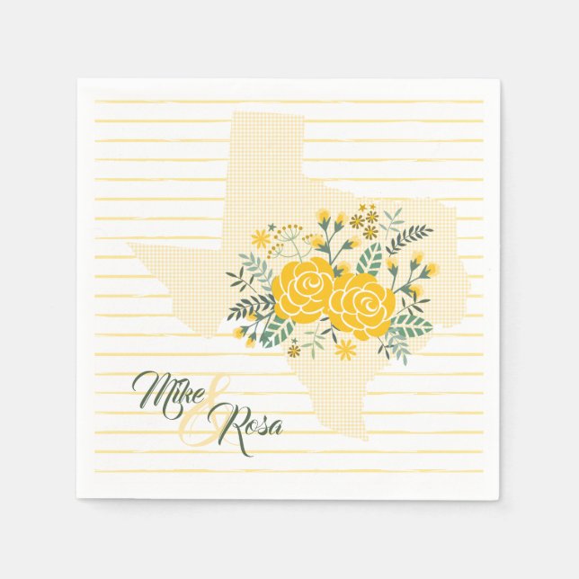 Serviette En Papier Rose jaune du Texas - En vichy Etat avec Rose (Devant)