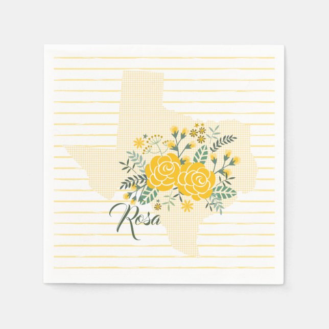 Serviette En Papier Rose jaune du Texas - En vichy Etat avec Rose (Devant)
