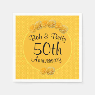 Serviette En Papier Rose jaune personnalisée 50e anniversaire