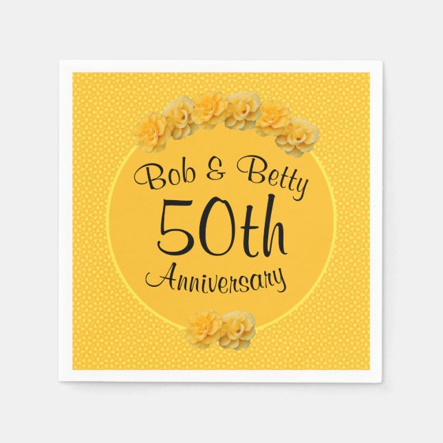 Serviette En Papier Rose jaune personnalisée 50e anniversaire (Devant)