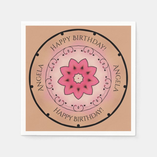 Serviette En Papier Rose Joyeux anniversaire (Devant)