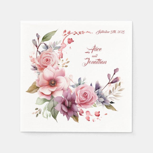 Serviette En Papier Rose légende : Mariage personnalisé serviettes (Devant)